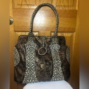 Women’s Brown and Cream Leopard Accent Shoulder Bag
